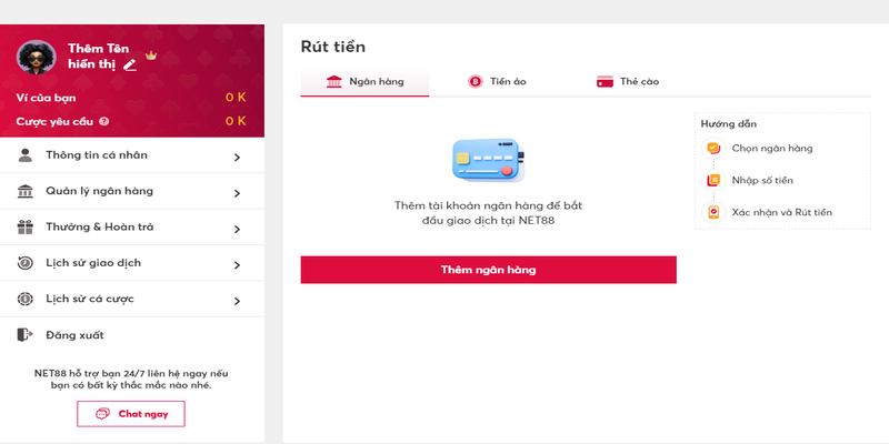 Hướng dẫn rút tiền Net88 trực tuyến nhanh nhất