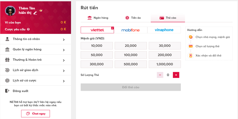 Rút tiền bằng thẻ cào điện thoại