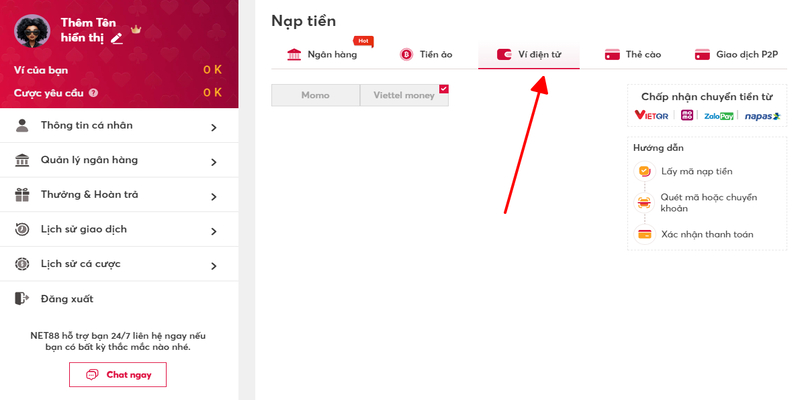 Thanh toán nạp tiền siêu tốc qua Momo