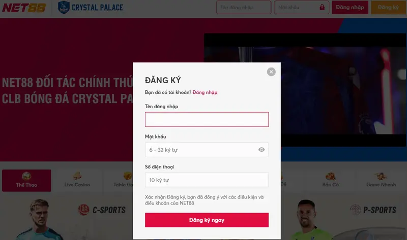 Form đăng ký Net88 cực tiện lợi